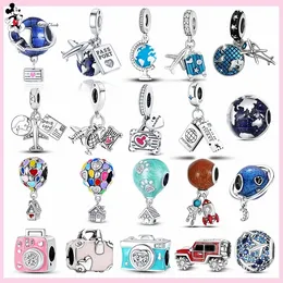 För Pandora Charm 925 Silver Beads Charms Travel Airplane Passport Balloon Suitcase Camera Charm Set