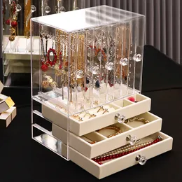 Storage Boxes Bins Multifunctional Transparent Jewelry Box Dustproof Display Stand Three-dimensional Large Capacity Necklace Earring Storage Box 230629