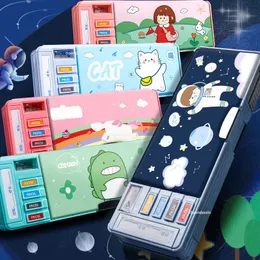 Pencil Bags Cases Kawaii Case Stationery School Supplies Cute Multifunction Pen Box Astronaut Cat Dinosaur Double Layer 230630