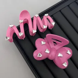 Grampos de cabelo Harajuku rosa doce laço onda irregular garra strass clipe de coração para mulheres acessórios grampo de cabelo Y2K presente