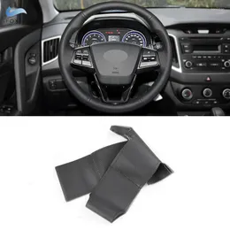 Coprivolante Treccia a mano nera Rivestimento in pelle per auto Rivestimento in pelle per Ix25 2014-2023 Ix35 2023 Creta 2023-2023 Elantra