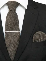 Bow Ties Jemygins Solid Color Cashmere Wool Slips och Pocket Square Tie Clip Set för män Daglig cravat Tillbehör gåva