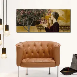 Moderne Paysage Toile Art Deux Filles avec Oleander Gustav Klimt Peinture À L'huile À La Main Décor À La Maison