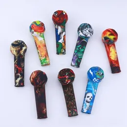 Commercio all'ingrosso Decal Silicone Handpipe Smoking Dry Pipe Tabacco Spoon Pipe Bubbler Silicone Water Pipe
