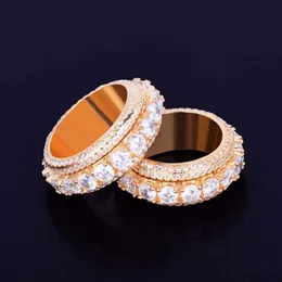 Cluster Rings Rotating Men Ring Copper Charm Gold Color Cubic Zircon Fashion Hip Hop Jewelry 230620