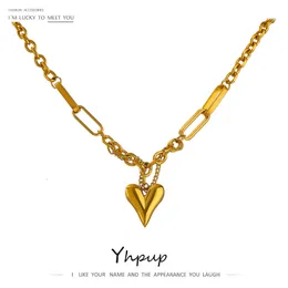 Pendant Necklaces Yhpup Romantic Heart Necklace for Women High Quality Stainless Steel 18 K Metal Texture Choker Anniversary 230630