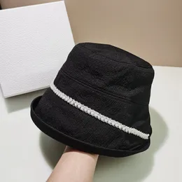 Korea Black Bucket Hats For Women Sweet Pearl Fisherman's Cap Sun Protection Sun Hat Fashion Crim Irregular White Panama Hat