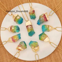 Mode smycken Natural Crystal Stone Pendant Copper Micro Set Zircon Design rostfritt stål halsbandsmycken