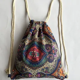 Mochila Escolar Mochila Feminina Boho Beach Feminina Lona com Cordão Vintage Bolsa Estudantil 230629