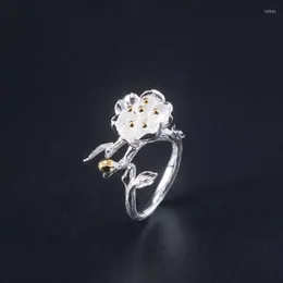 Cluster Rings Real 925 Silver Chinese Style Finger Ring for Women Girls 2023 Etnic Simple Begonia Flower Justerbara öppna smycken JZ048