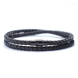 Charm Bracelets 2023 Double Layer Paracord Men's Bracelet 4mm Keel Rope Braided Braclet Black Knob Magnetic Buckle Leisure Party Friendship