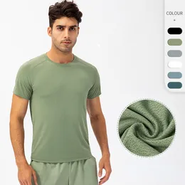 LL Men Yoga Designer Outfit T-shirt da palestra Esercizio Fiess Wear Abbigliamento sportivo Trainning Basket Quick Dry Ice Camicie di seta Top da esterno Manica corta
