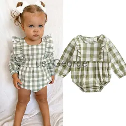 Clothing Sets FOCUSNORM 018M Lovely Baby Girls Boys Rompers Ruffles Long Sleeve Plaid Printing Green Autumn Jumpsuits J230630