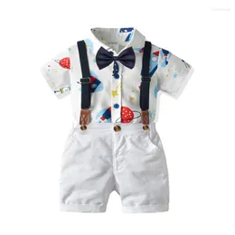 Completi di abbigliamento Vestiti per ragazzi Tutina per bebè Cinturino con fiocco Pantaloncini bianchi 4 pezzi Abito da compleanno formale per bambini 1-3 anni