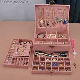 ジュエリーボックスジュエリーボックスZlalhaja 3layes Jewelry Organizer Box Lock Necklacesイヤリングリング付きジュエリーボックスディスプレイZ230630