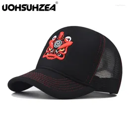 Top Kapakları UOHSUHZEA Marka Kalınlaşmış Ve Yükseltilmiş Canavar Net Şapka Yüksek Yoğunluklu Premium İşlemeli Çin Tarzı Aslan Hip Hop Beyzbol