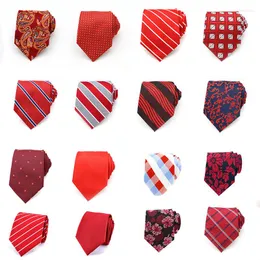 Bow Ties Silk Mens Tie 8cm Red Striped Flower Classic Business Neck For Men Suit Wedding Party Necktie Formal Dress Cravat