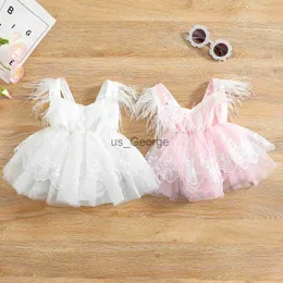 Clothing Sets 2022 Baby Girls Summer Clothing Romper Sleeveless Feather Tassel Decorated Lace Embroidered Jumpsuit Romper Dress J230630
