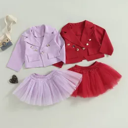 Kläderuppsättningar MA Baby 1 7y Toddler Kid Girls Kläder Set Christmas Fashion Coat Button Suits Tulle kjolar Outfits Children Disumer D01 230630