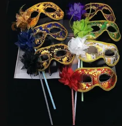 New Venetian Half Face Flower Mask Masquerade Party Mask On Stick Sexy Halloween Christmas Dance Wedding Birthday Party Mask Supplies Wholesale