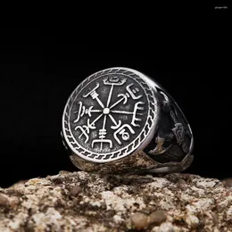 Klusterringar vintage rostfritt stål kompass viking ring för män mode nordisk dubbel yxa amulet smycken gåvor droppar