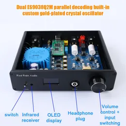 Złącza pręt deszczowy audio DA10 Dekoder audio wzmacniacz słuchawkowy Bluetooth Dual ES9038Q2M DAC QCC5125 LDAC Amanero USB karta DSD512 TPA612A2