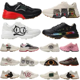 Designer-Schuhe Rhyton-Sneaker für Herren und Damen, Plattform, lässige Laufschuhe, Sneakers, Luxus-Papa-Schuh, Vintage-Logo, klobige beige Canvas-Leder-Trainer mit bedrucktem Design