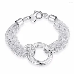 Pulseiras de elo Moda feminina Jóias Sterling Atacado Silvercharm Multi Line Rolo Correntes Três Voltas Presente de Natal KN-H299