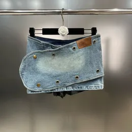 Tvådelad klänning Prepomp 2023 Summer Collection Multi Metal Buckles Skew Oregelbundet Blue Super Short Mini Denim kjol Kvinnor GK867 230629