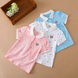 Polos Girls Polo Shirts 여름 반바지 슬리브 탑 어린이 면화 티셔츠 3-12Years Kids Tennis Clothes 230629