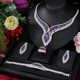 Conjunto de pendientes de collar GODKI Trendy 4PCS Full Micro CZ Joyería africana de lujo para mujer Fiesta de boda Zircon Crystal Neckalce Earrin Stre22