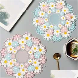 Mats Pads Daisy Cup Coasters 15Cm In Diameter Heat Resistant Anti Slip Cute For Kitchen Bar Cafe Room Decor Drop Delivery Home Gar Dhrod