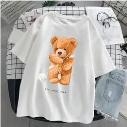 Women's T Shirts Bear Print Fix Your Own Women Men Tshirt Summer Comfort Sweat Shirt Breathable Loose Girl And Boy Fashion Hip Hop Short