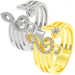 Anelli a grappolo coreano Micro-set zircone Music Note Ring Trend Open per Women Dichiarazione Decorazione per matrimoni di gioielli dita