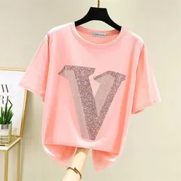 Women designer T Shirt Designer Tops Women Cotton TShirt Applique Shiny diamond Summer Women Long black t shirt womens T-Shirt clothing Tshirt Shirt Femme Grils