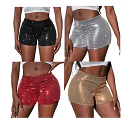 NOVO Designer Shorts de Lantejoulas Verão Feminino Moda Hot Shorts Sólido Cintura Alta Biker Calças Curtas Casual Y2k Streetwear Bottoms Beach Club Wear Roupas por Atacado 9974