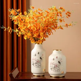 Вазы Керамическая ваза Цветочный арт-набор Современный простой свет Роскошный европейский и американский крыльцо гостиной Мягкие украшения украшения