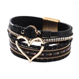 Charm Bracelets 2023 Fashion Love Heart Leather For Women Jewelry Bohemian Multilayer Women's Wristband Open Bracelet