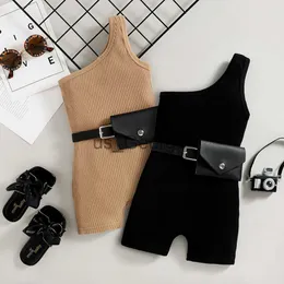 衣料品セット2色15yファッション幼児の女の子の夏のジャンプスーツベルトのノースリーブのソリッドニットプレイスーツ