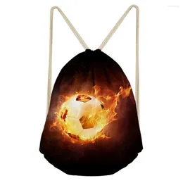 Kopplingspåsar 2023 Burning Fire Soccer Football DrawString Bag Male String ryggsäck Bulk för resekvinnor Anpassad makeup Bolsos Mujer