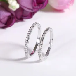Cluster Rings Buyee 925 Sterling Silver Sweet Thin Ring Light White Zircon 1.5mm Width For Woman Girl Classic Jewelry Circle