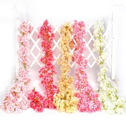 Decorative Flowers Artificial Plant Cherry Flower String Fake Rattan Vine Hanging For Wedding Home Decor Wall Garden Accessories