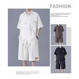 Men's Tracksuits Casual Set Summer Thin Ice Silk Short Sleeved Shirt Fashion Trend Korean Version Handsome Shorts H0009
