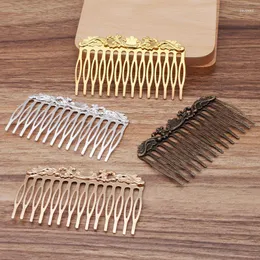 Hair Clips 10 PCS 75 46 MM Metal Combs Hairpin Copper Filigree Flower Vintage Hairwear Bridal Headwear