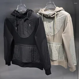 Herr hoodies höst sammet sömmar stora fick huva off-shoulder tröja män utomhus multifunktionell lös casual high street