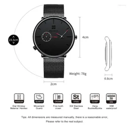 Armbanduhren Quarzuhr für Männer Ultradünne, einfache, modische Dual-Zeitzone-Leuchtende, wasserdichte Edelstahl-Mesh-Armbanduhr