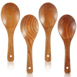 Set di stoviglie 4 pezzi cucchiai di legno Paletta per riso in legno da 21,5 cm Cucchiaio da portata versatile Cottura antiaderente resistente al calore