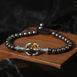 Strand Dragon Claw Hand Bracelet Natural Black Hematite Stone Beaded Adjustable Bracelets Jewelry Gift For Men