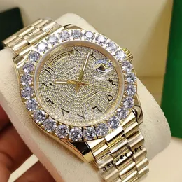 Wysokiej jakości luksusowe duże diamentowe zegarki arabskie cyfry wszystkie lodowe Złote Watch 43 mm Circle Dial 2813 Automatyczne stalowe wodoodporne