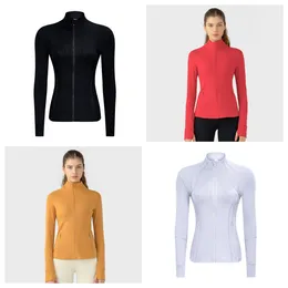 LL-LU Jaquetas esportivas femininas de algodão macio com zíper completo Jaqueta de treino de corrida slim fit com bolsos